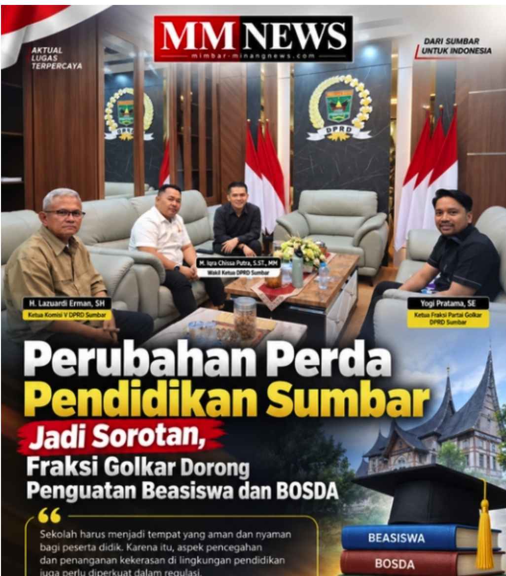 Perubahan Perda Pendidikan Sumbar Jadi Sorotan, Fraksi Golkar Dorong Penguatan Beasiswa dan BOSDA